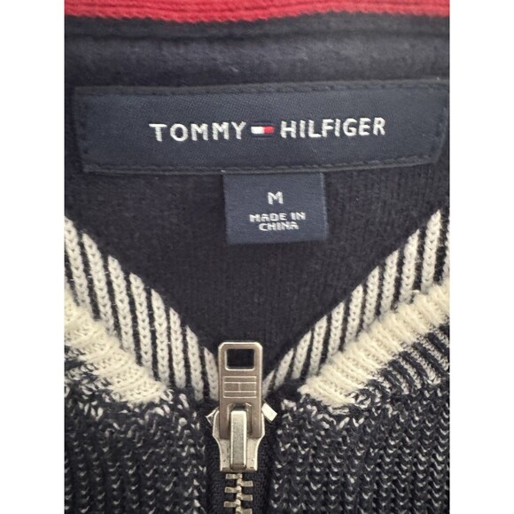 TOMMY HILFIGER sweater Cardigan Men's MEDIUM Knit Bomber Zip Up Stand Up Collar - Picture 5 of 16
